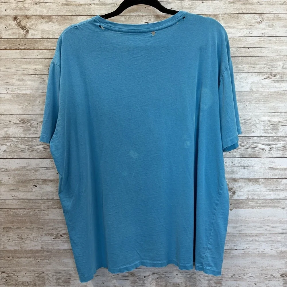 Vintage Polo Ralph Lauren Mens XL T-Shirt DISTRESSED Blue Grunge Y2K 100% Cotton